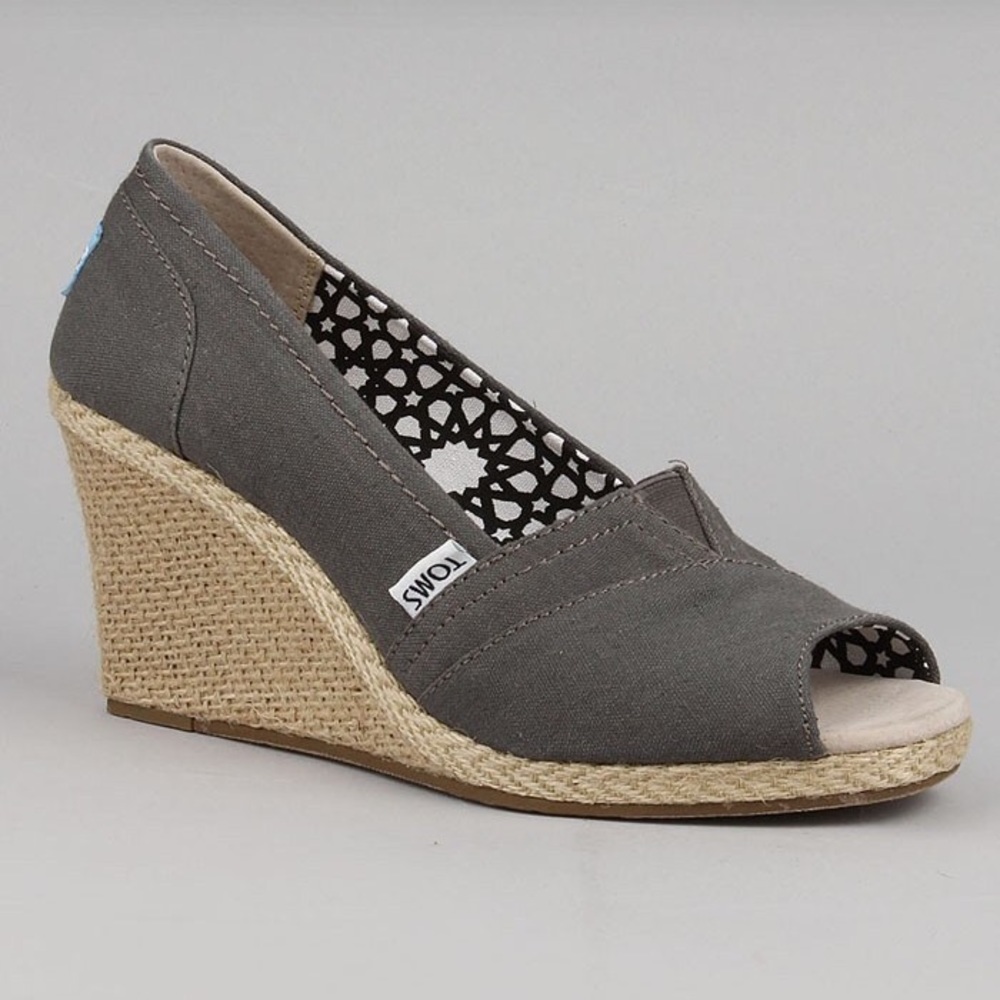 TOMS Grey Peep Toe Wedges - 5.5